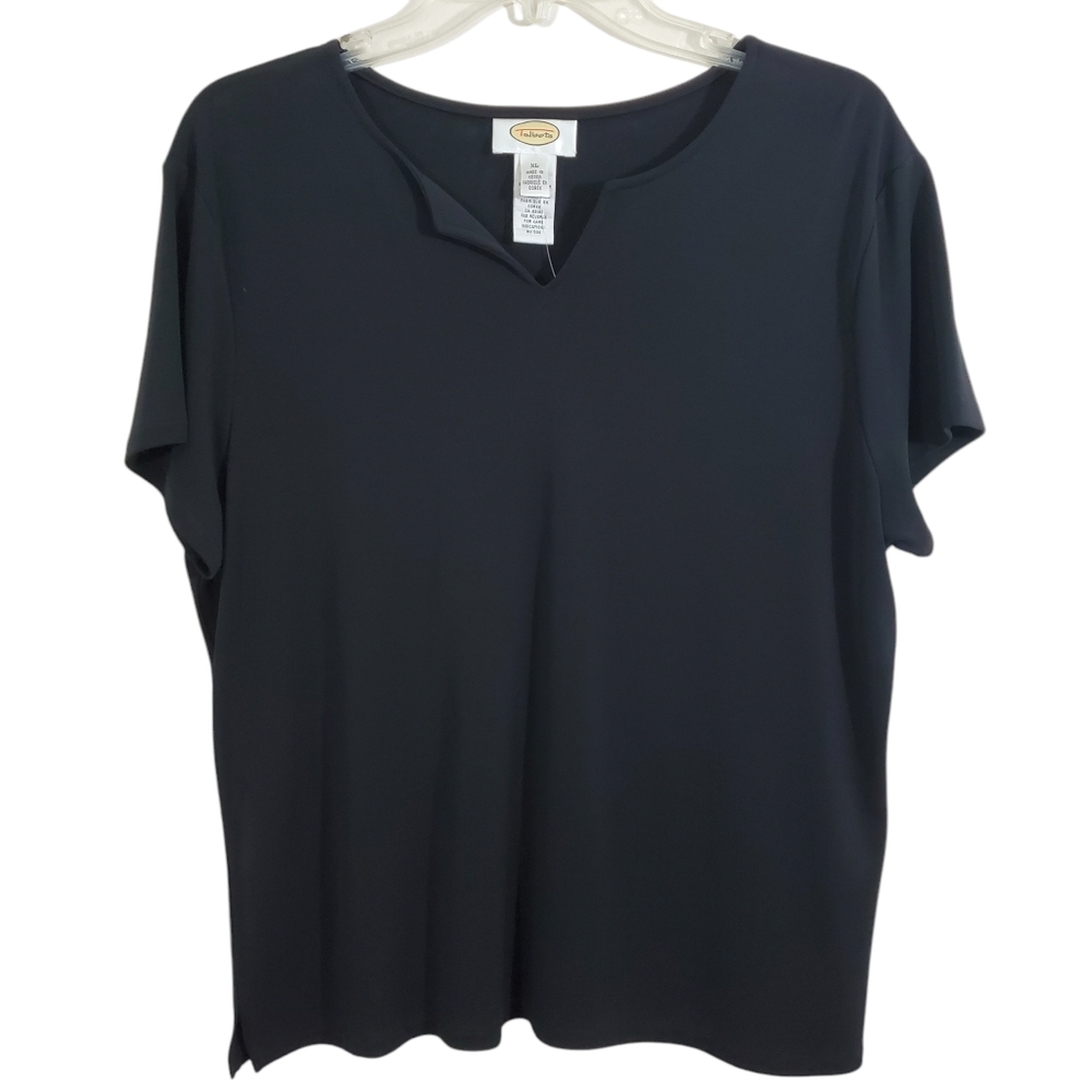 Talbots Navy Short Sleeve Notch Neck Blouse